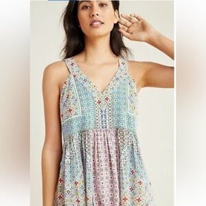 Anthropologie Green and Purple Embellished Sleeveless Blouse